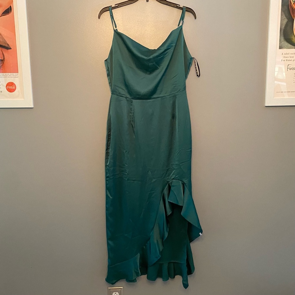 Green Asymmetrical Ruffled Midi Dress